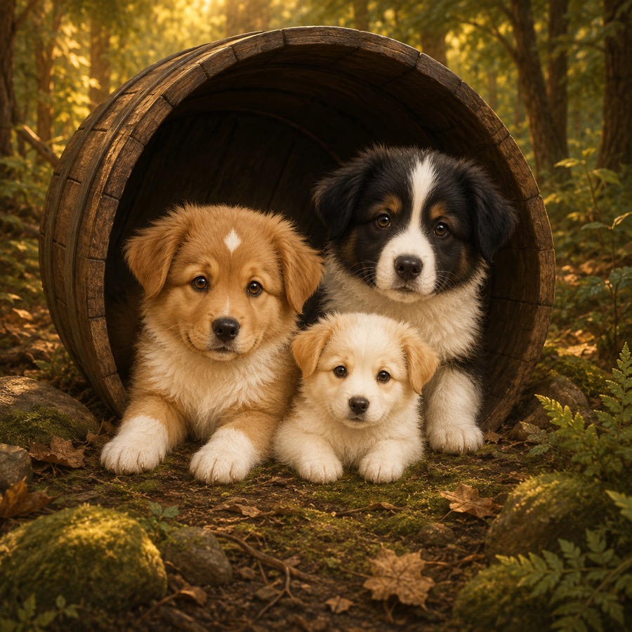 Sammy and his littermates at the barrel